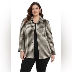 Jones New York Houndstooth Jacket Blazer Size 2X Black Cream Button Front